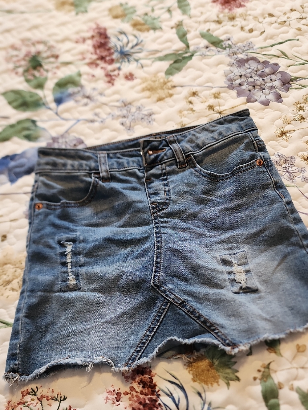 Justice Blue Denim Mini Skirt with Contrast Stitching